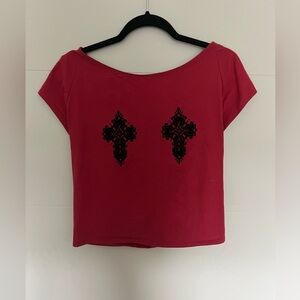 urban outfitters kimchi blue red backless top with two velvet crosses